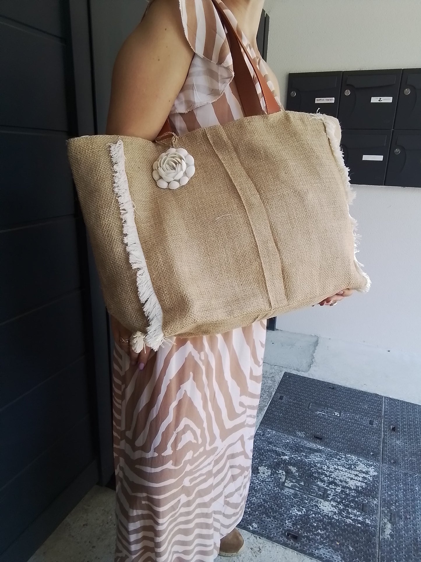 SAC DE PLAGE LIN ET TOILE DE JUTE