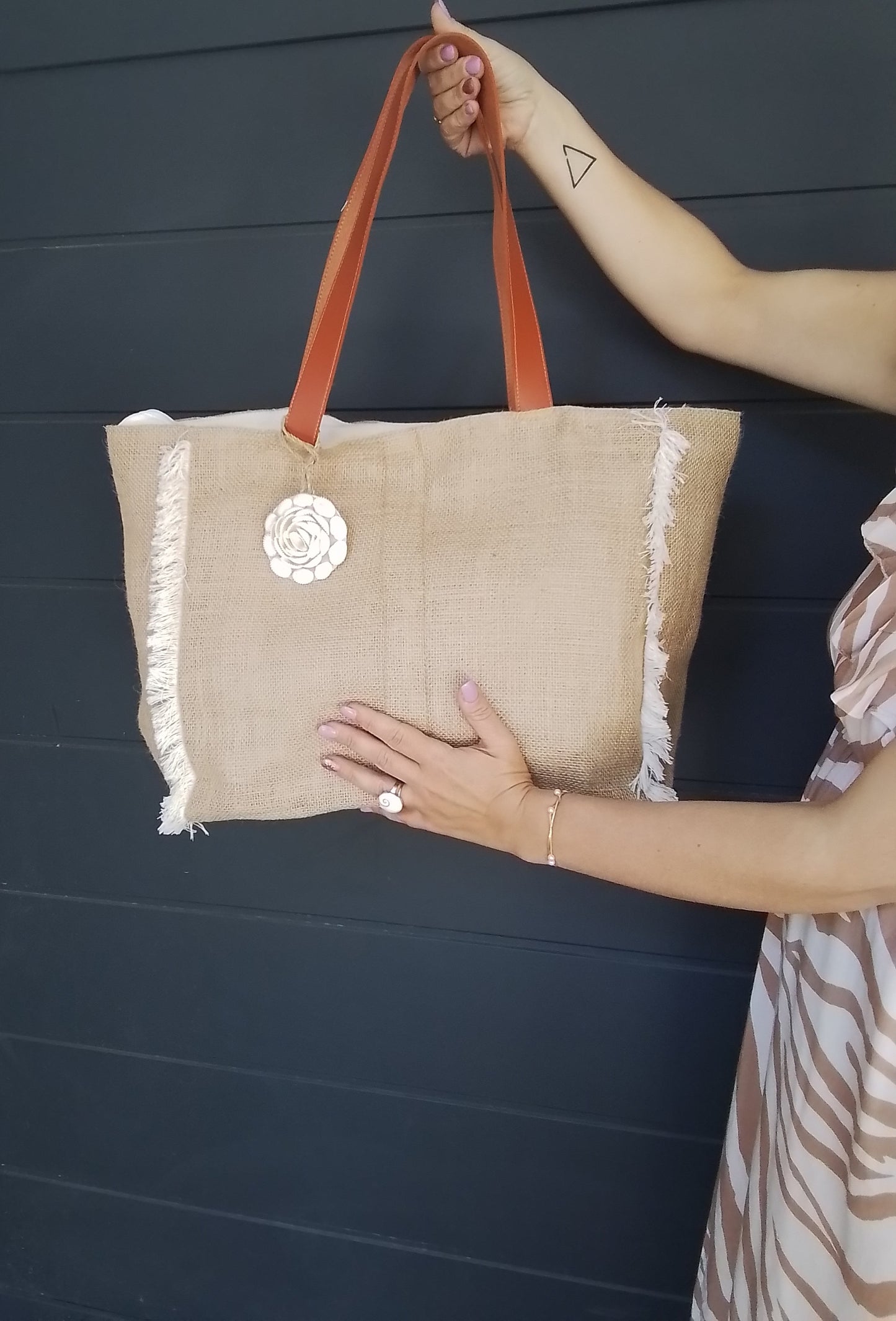 SAC DE PLAGE LIN ET TOILE DE JUTE