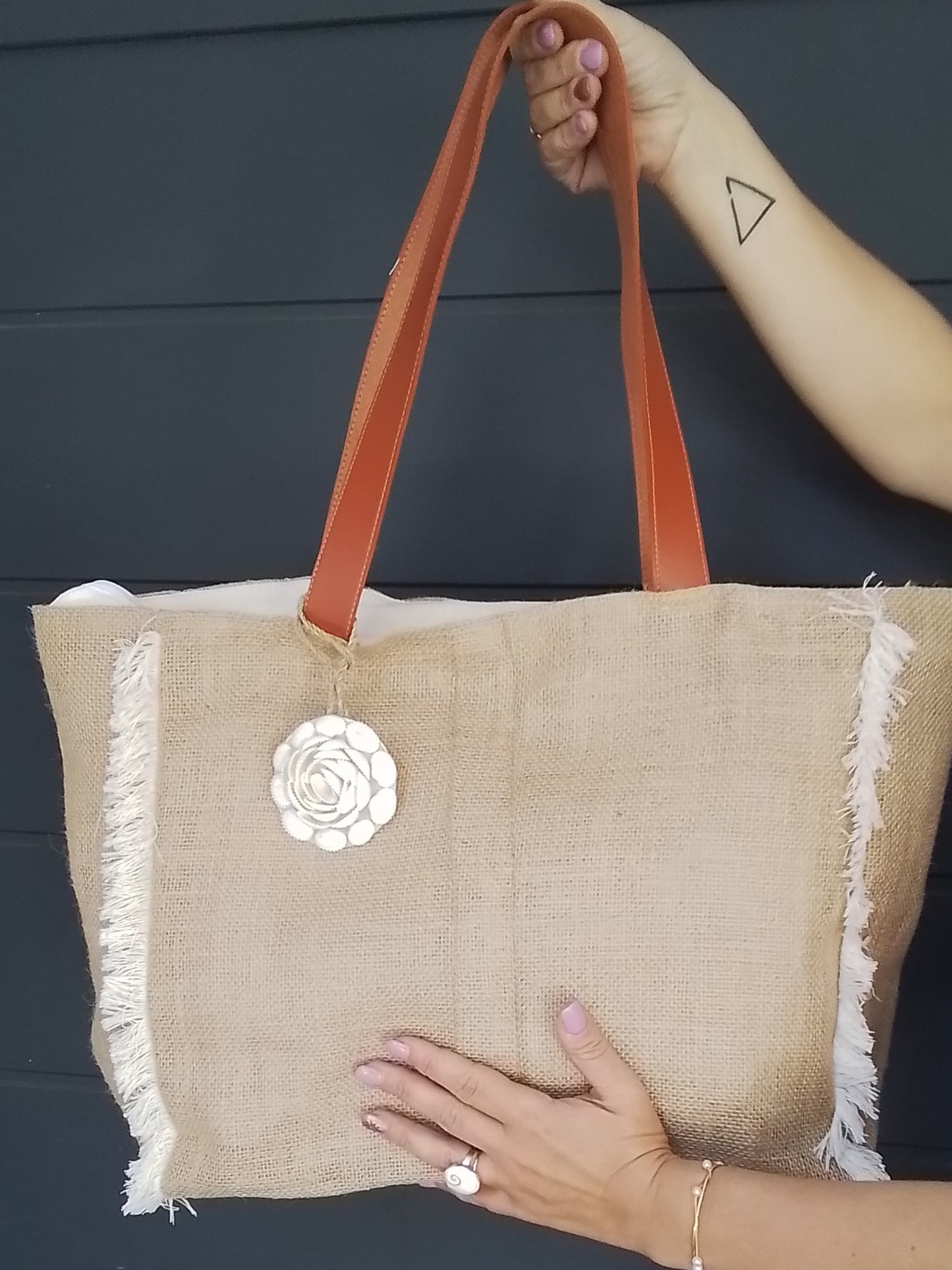 SAC DE PLAGE LIN ET TOILE DE JUTE