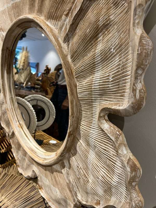 MIROIR EN TECK FLEUR