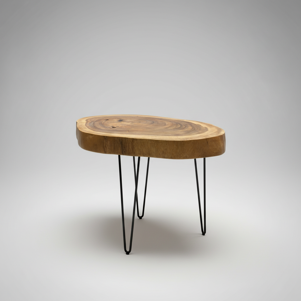 TABLE BASSE TECK PIEDS NOIRS