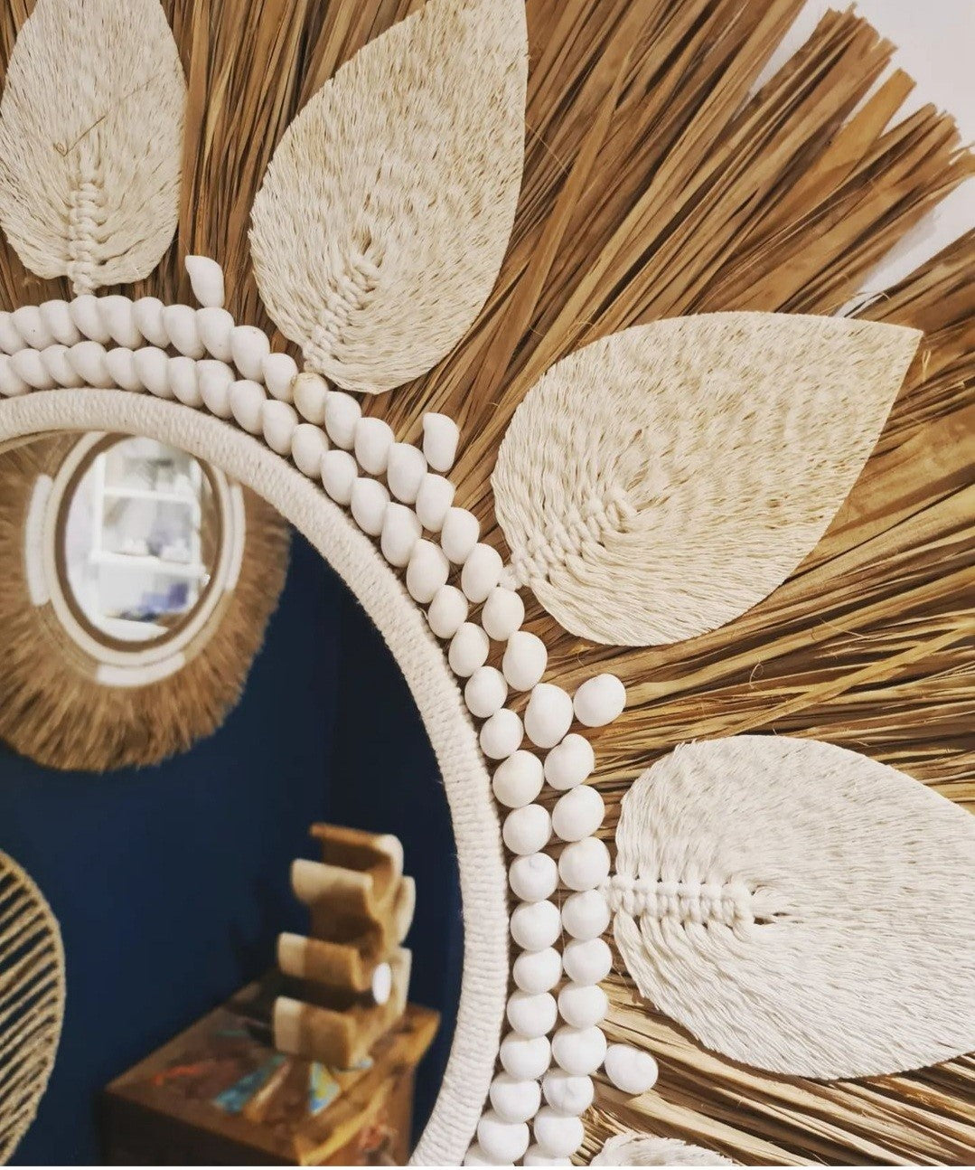 MIROIR FEUILLE ET RAPHIA