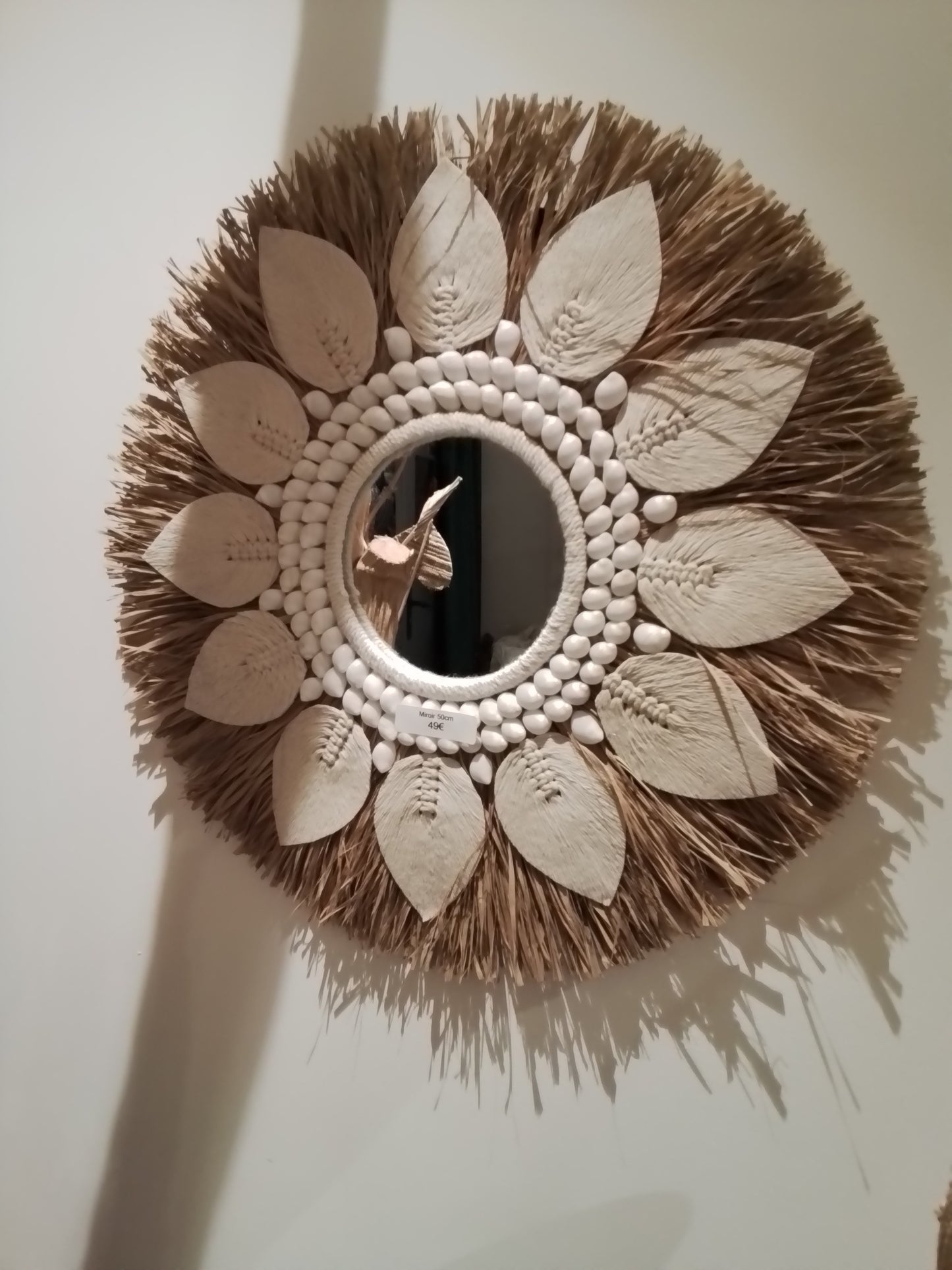 MIROIR FEUILLE ET RAPHIA