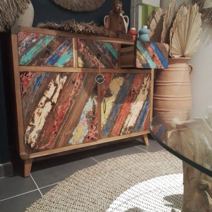 COMMODE BATEAU 3 TIROIRS 2 PORTES