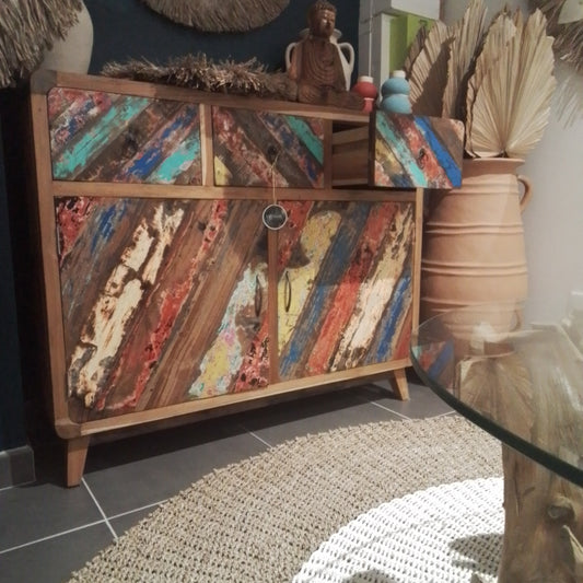 COMMODE BATEAU 3 TIROIRS 2 PORTES