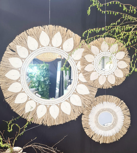MIROIR RAPHIA PLUME COQUILLAGE