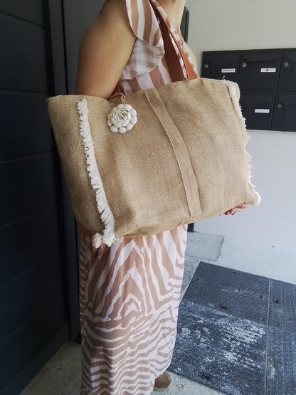 SAC DE PLAGE LIN ET TOILE DE JUTE