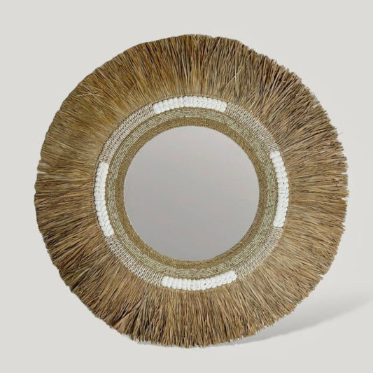 MIROIR COQUILLAGES ET RAPHIA