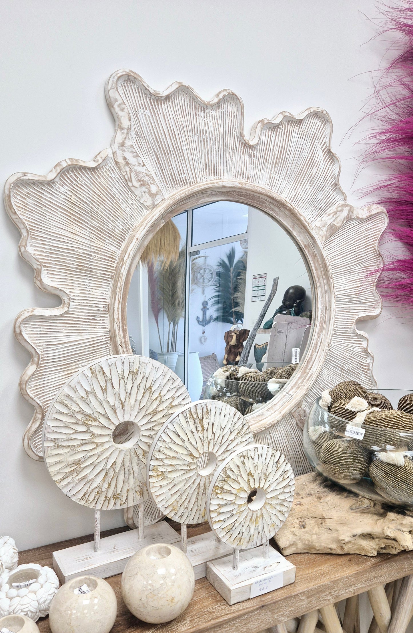 MIROIR EN TECK FLEUR